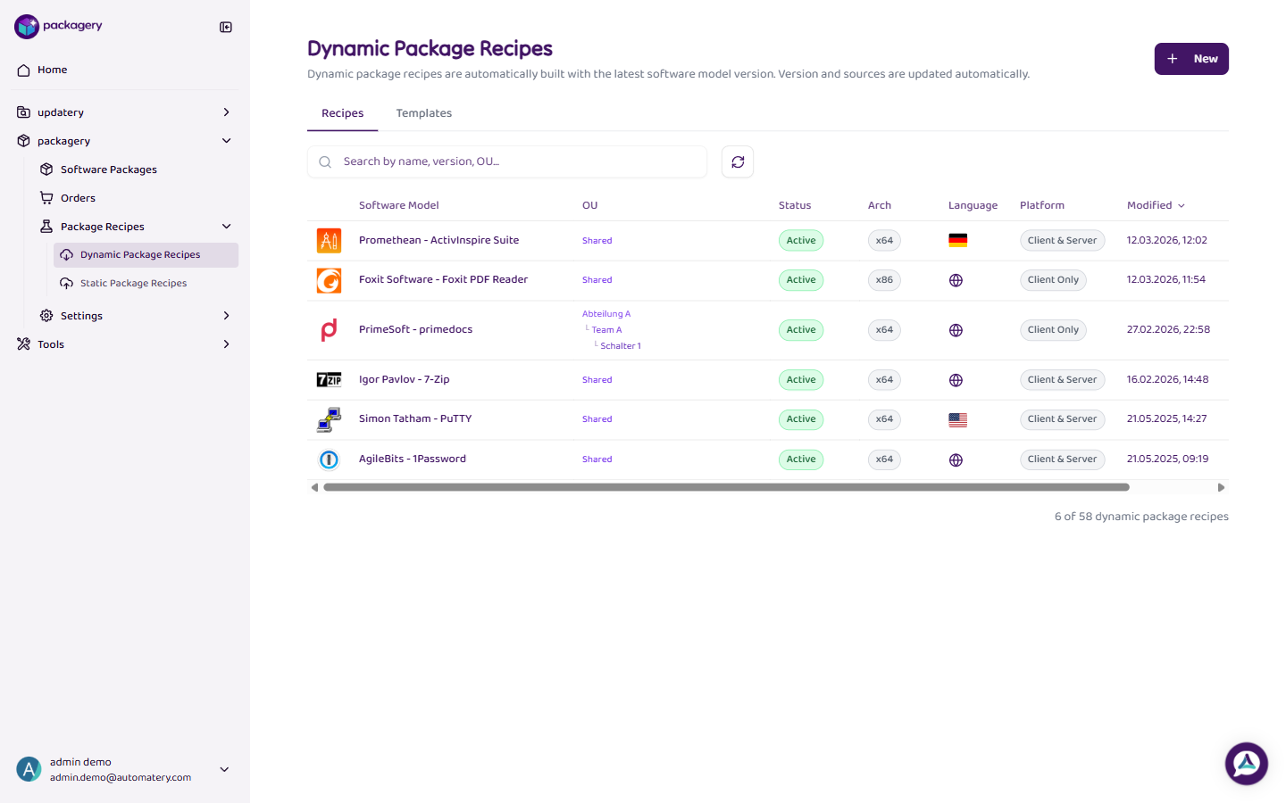 Manage Dynamic Recipes