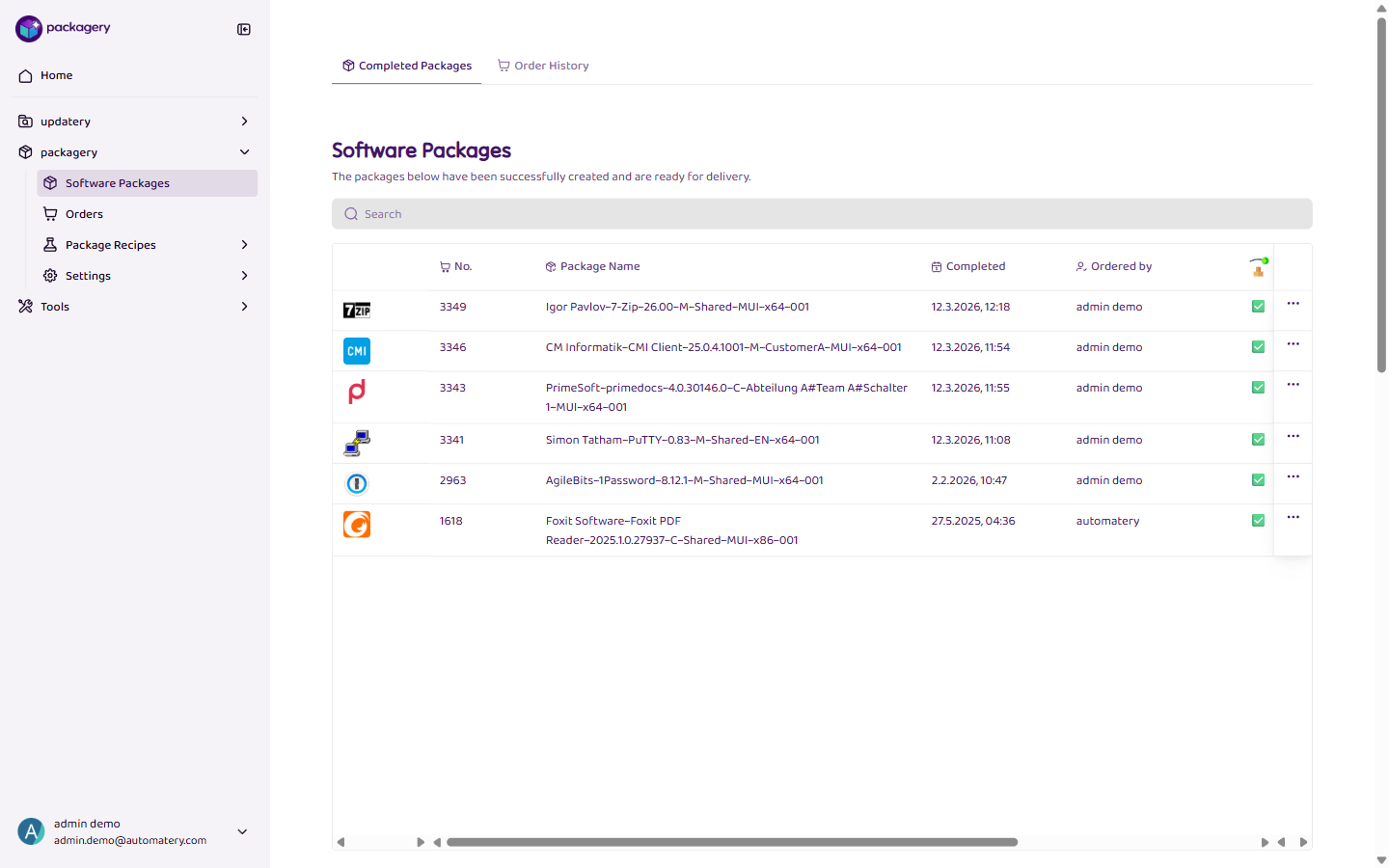 View Completed Packages