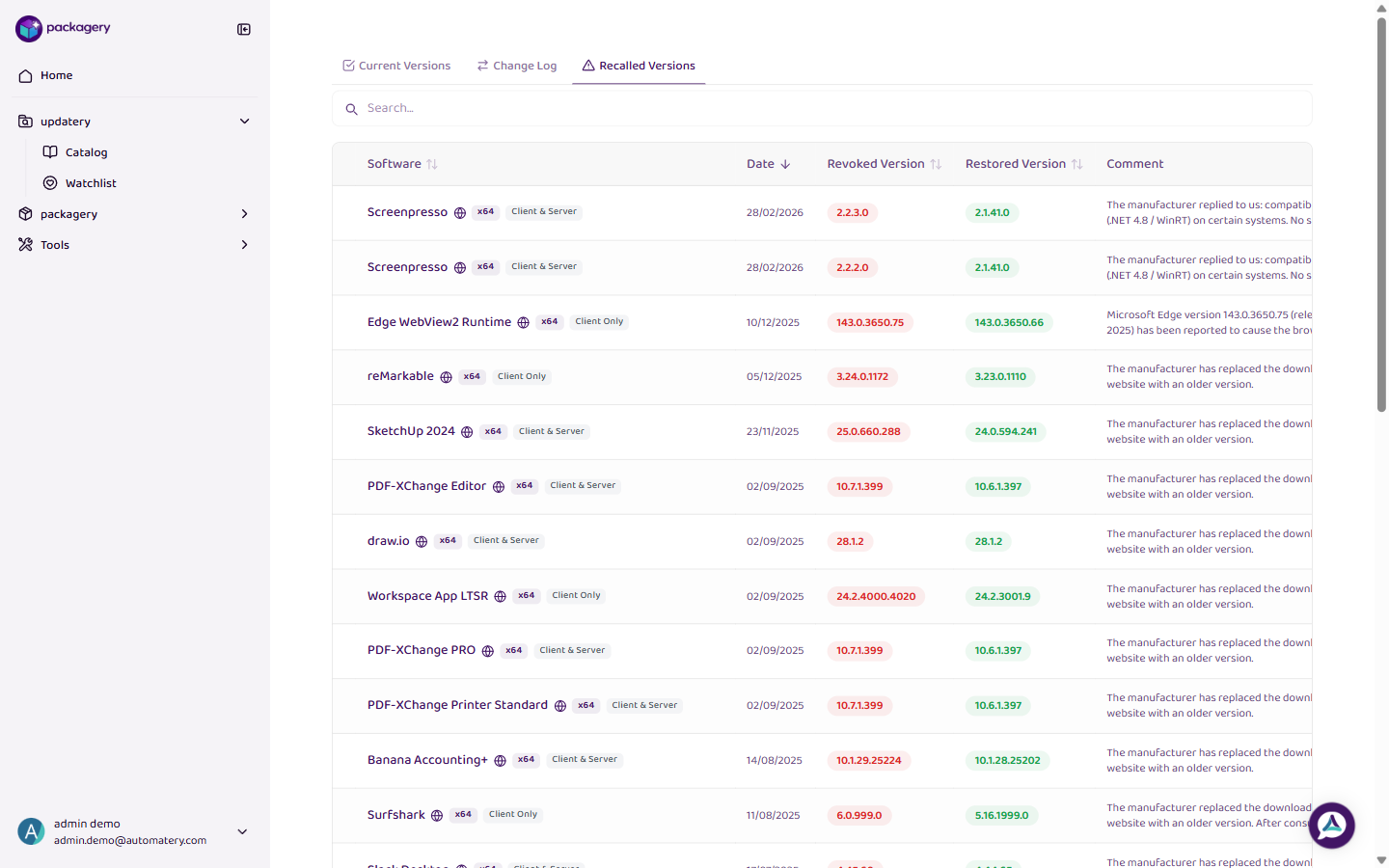 View Recalled Versions